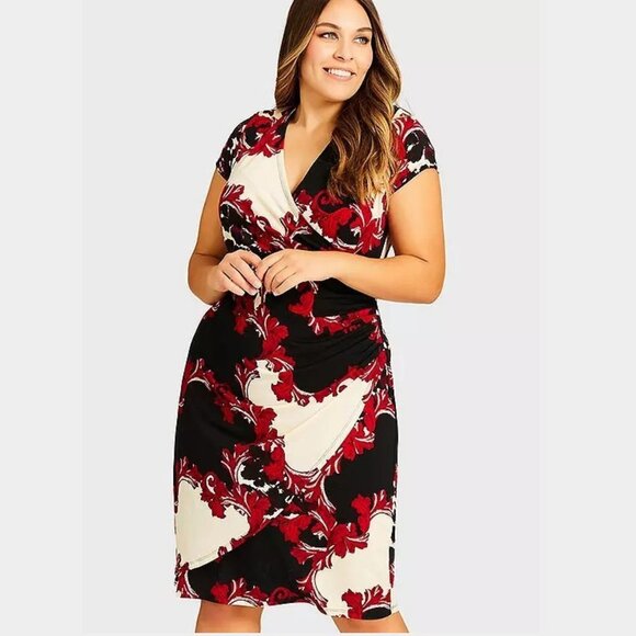 Avenue Women's Red Scroll Donna Print Dress - 26/28 - Picture 1 of 7